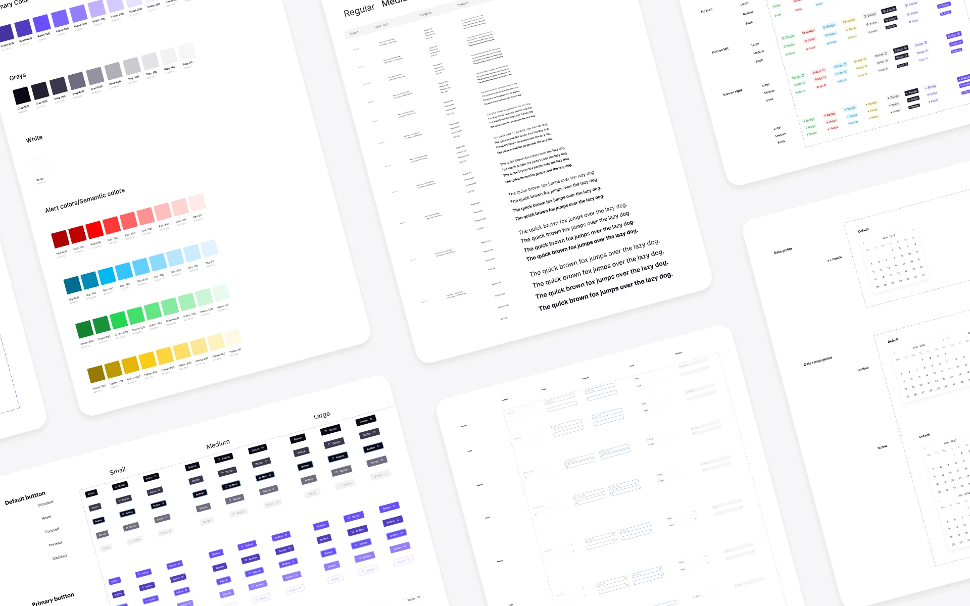 Design-system overview in Figma - foundations, component families, state matrices, and documentation pages