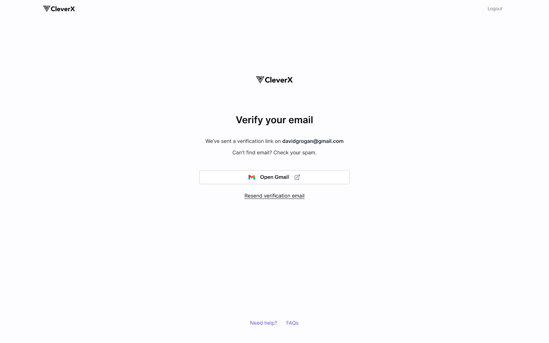 Participant email verification screen